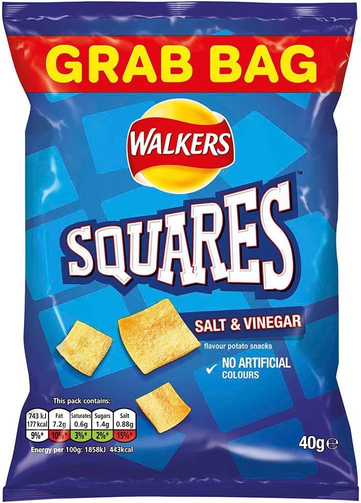 Walkers Squares Salt & Vinegar Flavoured Grab Bag Crisps - 32 x 40g
