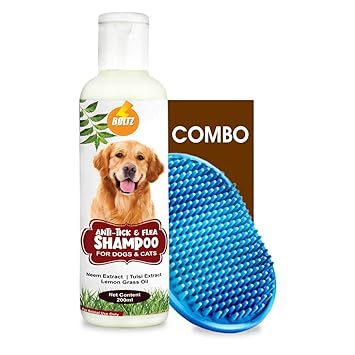 Boltz Anti Tick & Flea Dog Shampoo with Neem,Lemongrass & Tulsi-200 ml with Bath Brush Free (Brush Colour May Vary) Pack Of 1