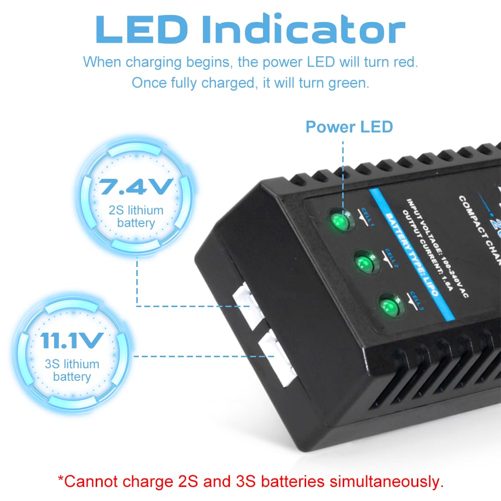 B3 Lipo ładowarka 20 W do akumulatora 2S 3S (7,4 V, 11,1 V), Lipo Charger Balancer z wtyczką XH-3P i XH-4P, 1600 mA RC ładowarka do samochodów RC, łodzi, dronów i broni Airsoft
