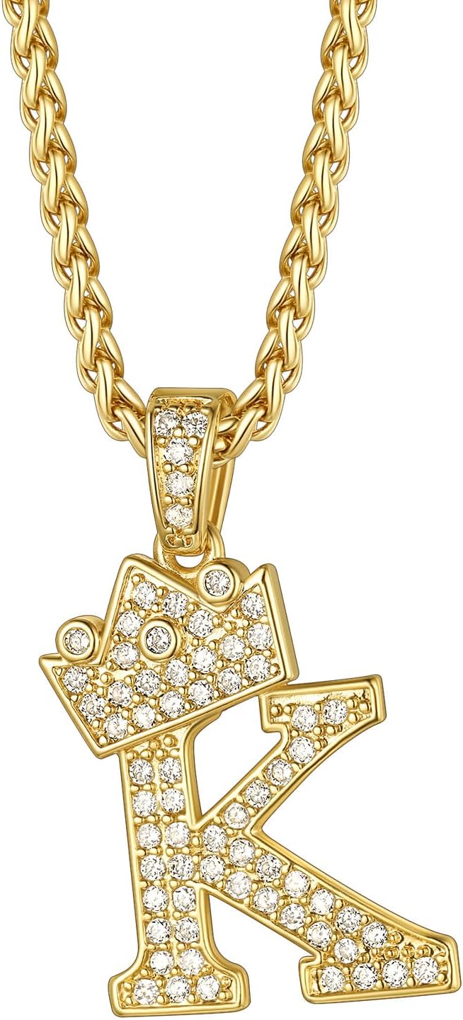 Richsteel Initial Necklace for Men A-Z 18K Gold Plated Crown Shiny Cubic Zirconia Monogram Pendant for Women Fashion Jewelry