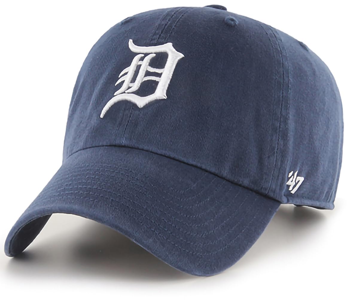47 Brand MLB Team Color Home Primary Logo Clean Up Adjustable Baseball Cap Hat, Adult One Size Fits All, Detroit Tigers, One size