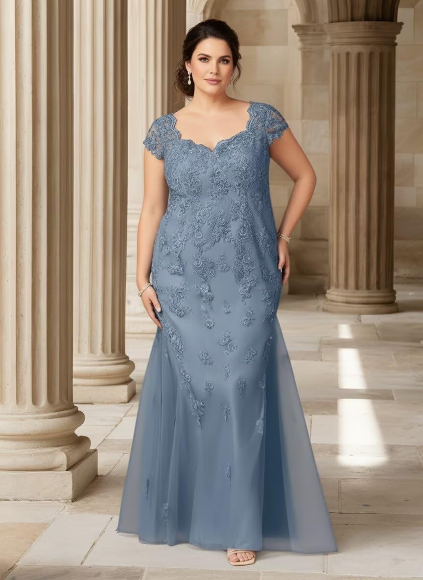 Appliques Mother of The Bride Dresses for Women Laces Mermaid Wedding Guest Gowns Short Sleeve Formal Evening Dress