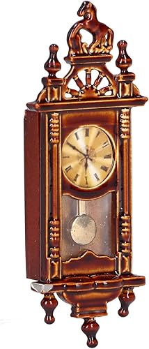 Miniatura 5 de Kudoo Reloj de pared en miniatura para casa de muñecas a escala 112, reloj vintage de madera para casa de muñecas, accesorios para muebles