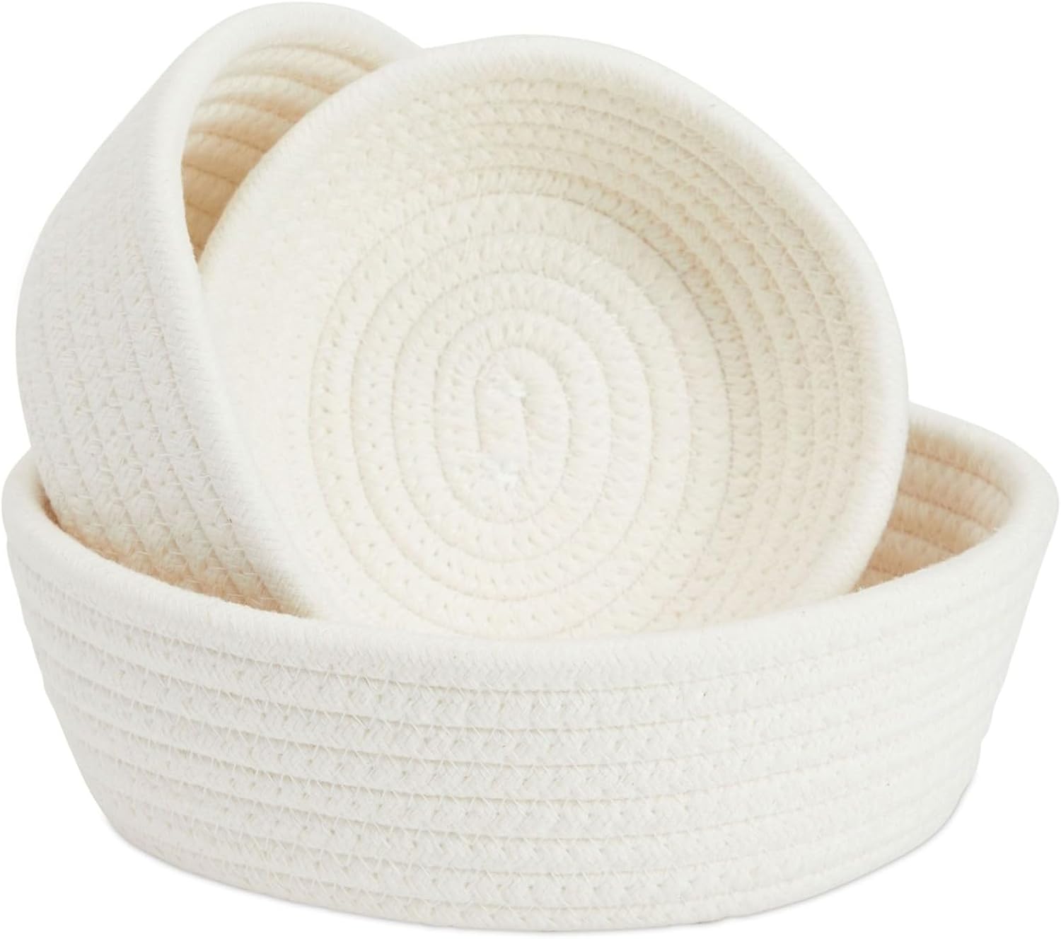 Juvale 3-Pack Small Round White Cotton Rope Nesting Storage Baskets - Woven Organizing Bins for Home, Office, Kids Toys (6.5-8.2 in)