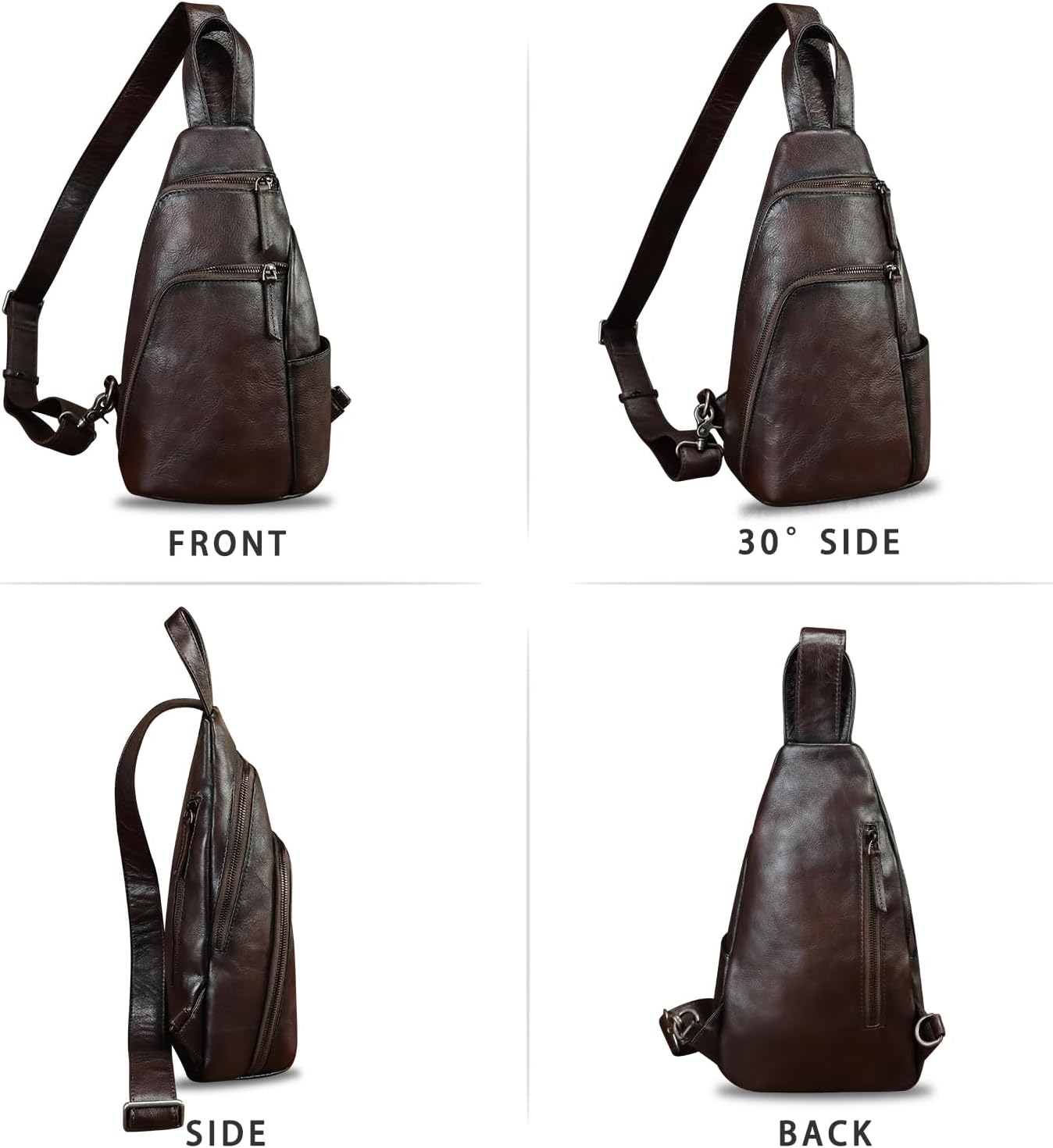 LRTO Genuine Leather Silng Bag for Men and Women Vintage Leather Sling Backpack Purse Shoulder Crossbody Bag Chest Bag