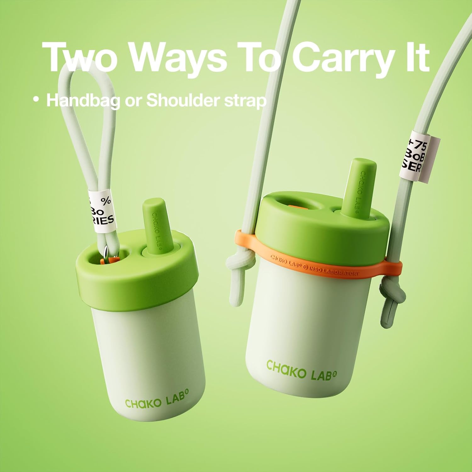 CHAKO LAB Kids Water Bottle with Carrying Rope and Straps | Vacuum Insulated Stainless Steel 16oz for School and Trvels | Two Travel Carrying Options | Matcha Green - Image 6