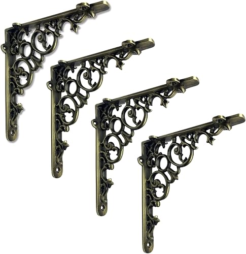 Miniatura 28 de NACH Soportes decorativos para estantes, paquete de 4 unidades de 6 x 1.3 x 6 pulgadas, soporte de estante de hierro fundido negro, soportes