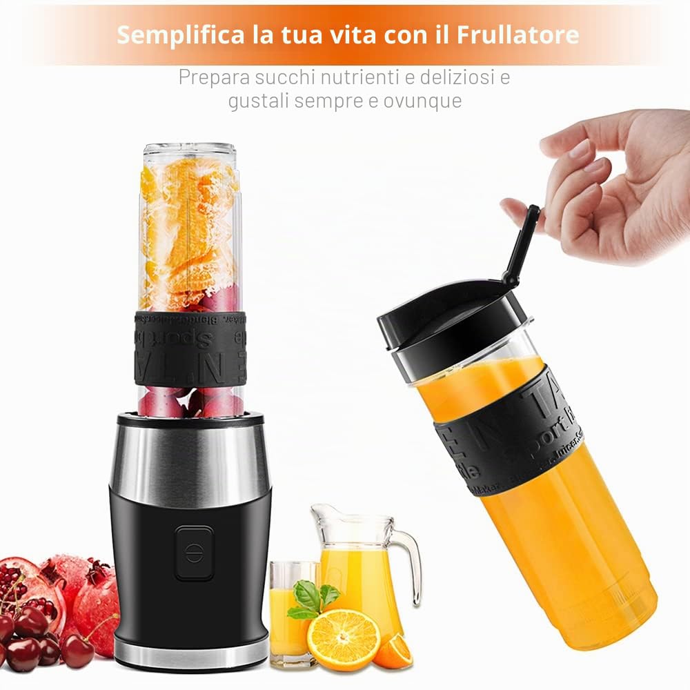 Frullatore Portatile, 3 in 1 Mini Frullatore Smoothie 700W/ Tritatutto/Macinino con 570ML Bottiglia, Elettrico Frullatore Professionale per Frutta Verdura Fare Succhi Frullati, Senza BPA