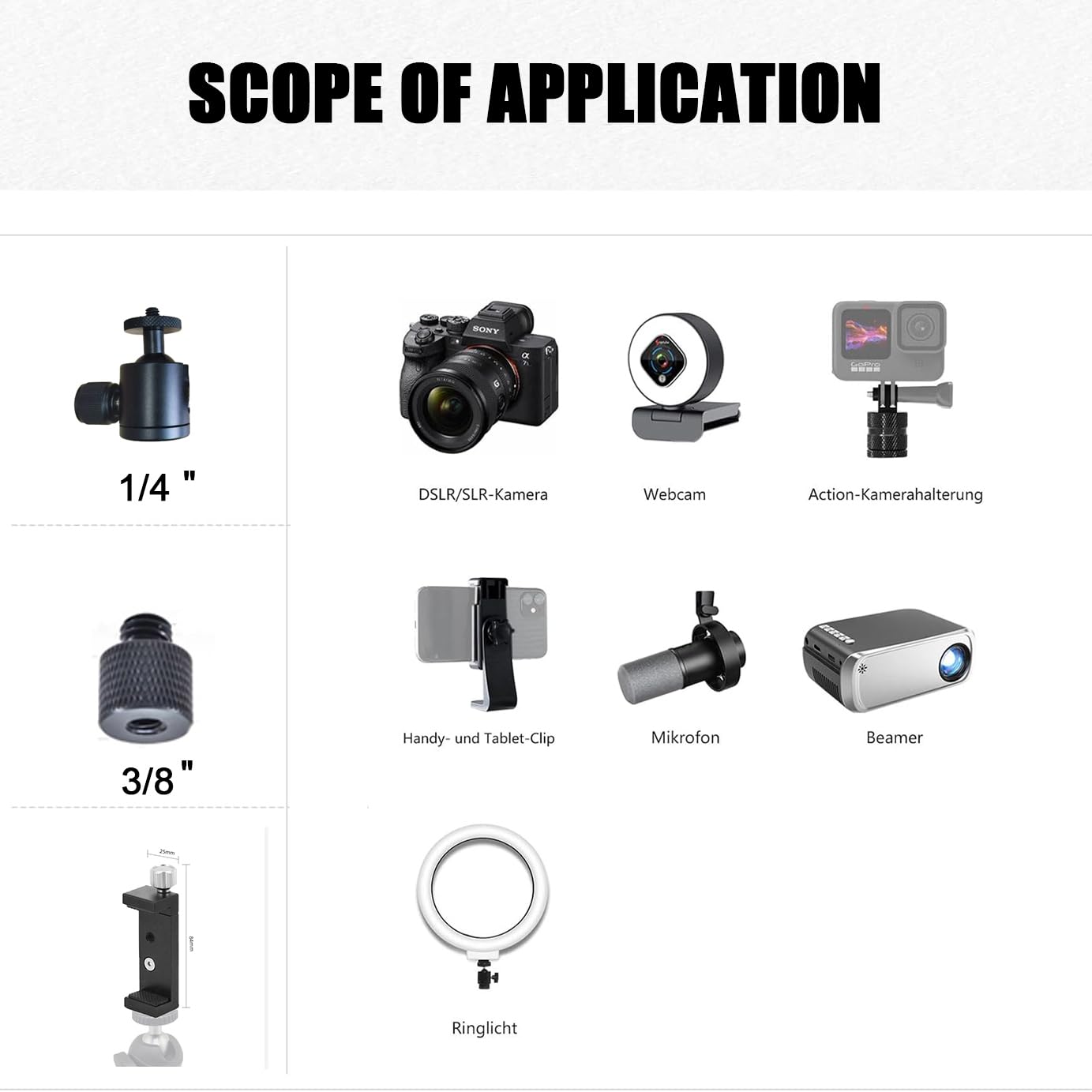 NEWFUN Magic Arm, Braccio Magico, Treppiede da Tavolo Regolabile con Treppiede da Tavolo con Staffa a Braccio Articolato per Fotocamera con Adattatore a Vite da 1/4"a 3/8"