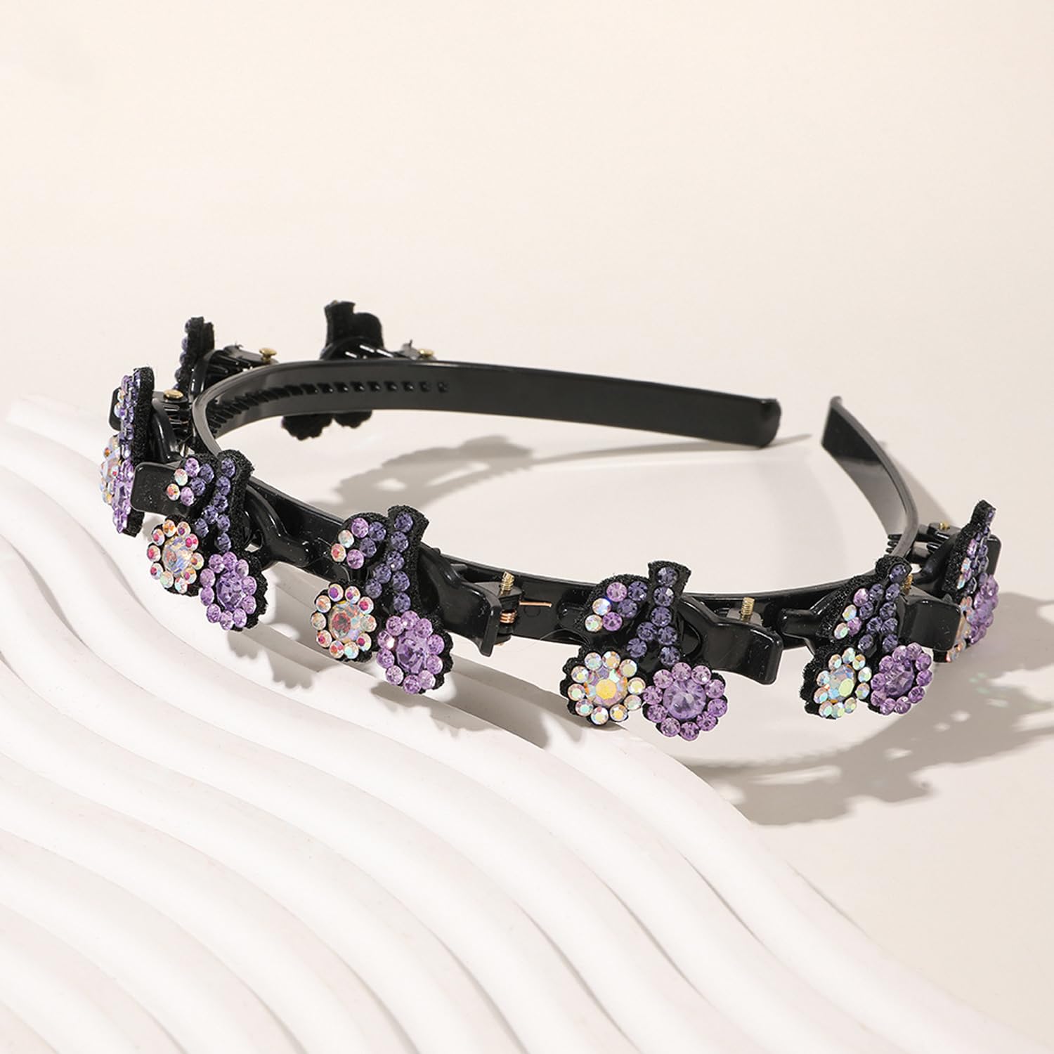 Floral Hairbands for Women,4PCS Rhinestone Beaded Headbands with Teeth, Head Bands for Women's Hair Fashionable Handmade Crystal Beaded Elastic Hairbands