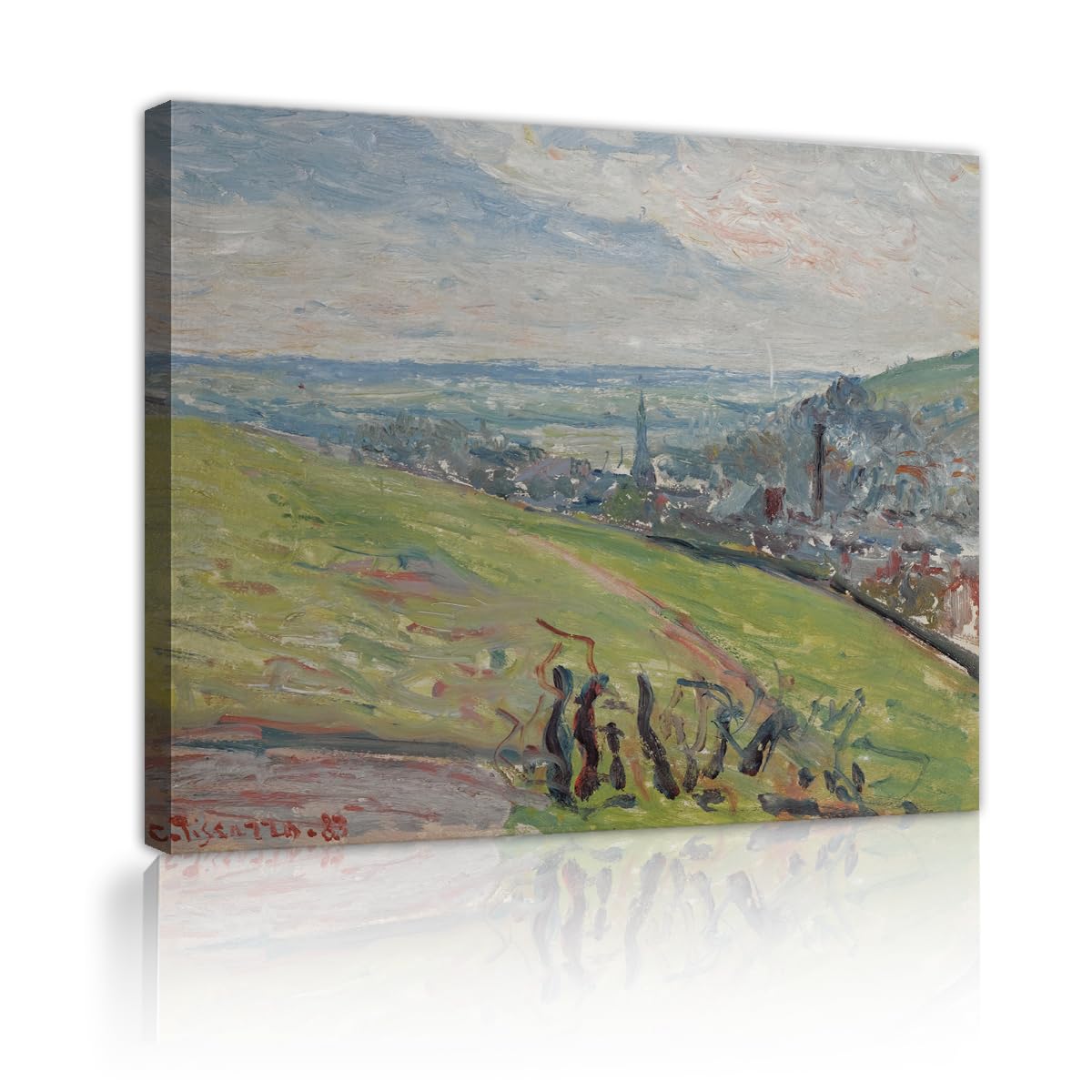 TOANGWALL Idyllic Valley Meadow Canvas Wall Art Studio Camille Pissarro Environs de Rouen Famous Painting Framed Picture for Hotel Decor 85x100cm