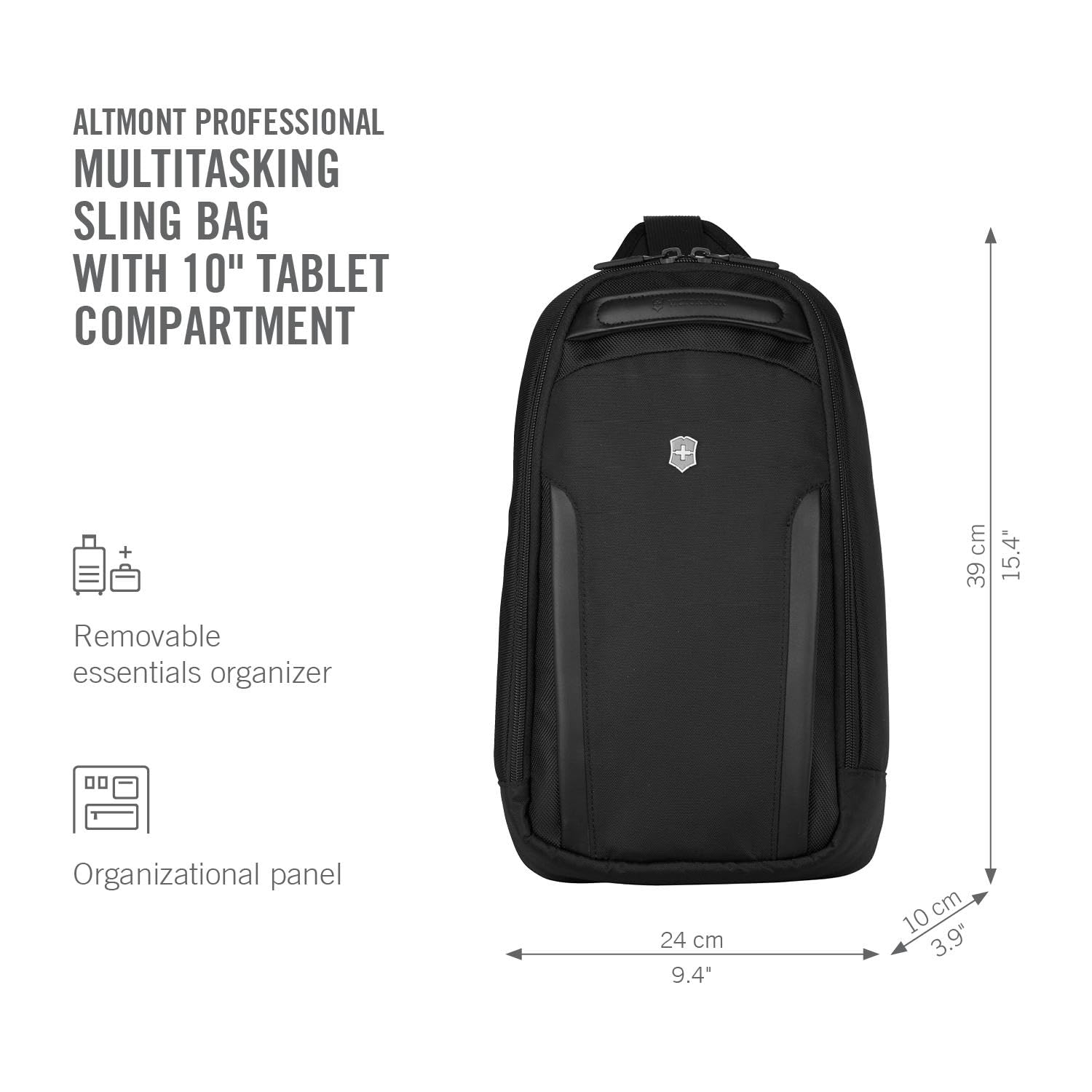 Victorinox Altmont Professional Tablet Sling, Schultertasche mit Tabletfach, Damen/Herren, 10 Zoll Tabletfach, 10 x 24 x 39 cm, 8 l, Schwarz