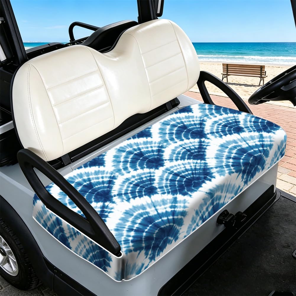 TNKBREEZE Blue Golf Cart Seat Covers Wave Patterns Universal Seat Towel Blanket for Most 2-Seater Breathable Washable Golf Cart Accessories Protect Cover Gifts for Sports Lovers 51x31inch