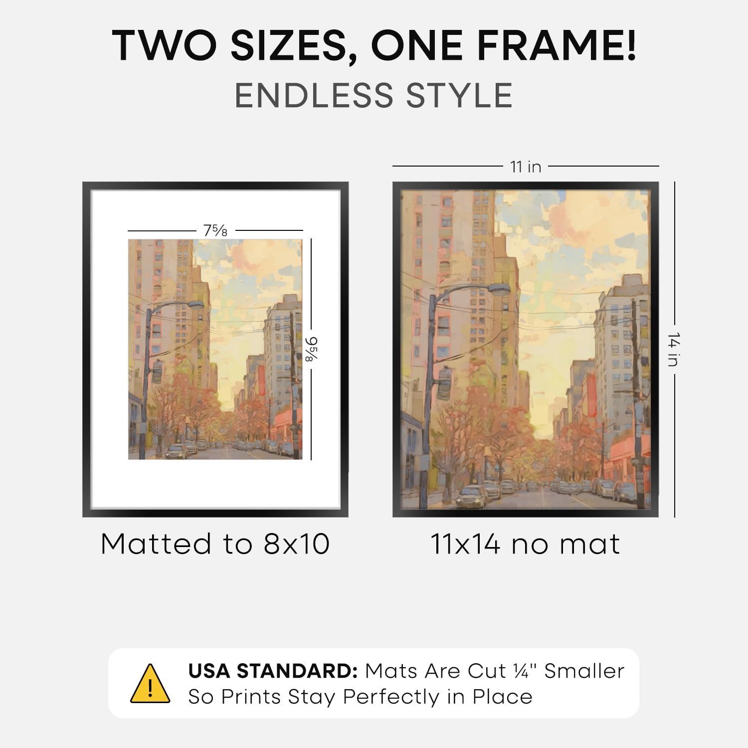 Homeforia Black 11x14 Picture Frame, High End Metal 11x14 Poster Frames with Mat 8x10, 11 x 14 Black Frame Matted to 8 x 10 inch Photo, 11 by 14 Thin Hanging Frames, Tempered Glass, Wall Kit, Set of 1 - 4