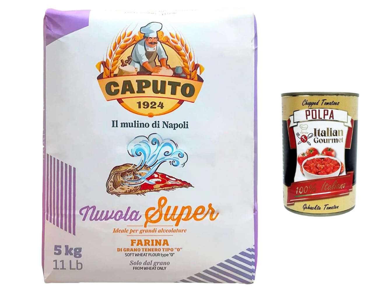 Italian Gourmet Farine de Blé Tendre Type 0 5 kg, Farine Professionnelle pour Pizza, Pinsa, Focaccia et Pâtes à Longue Fermentation, Idéale Grandes Alvéoles, Nuvola Super + Italian Gourmet Polpa