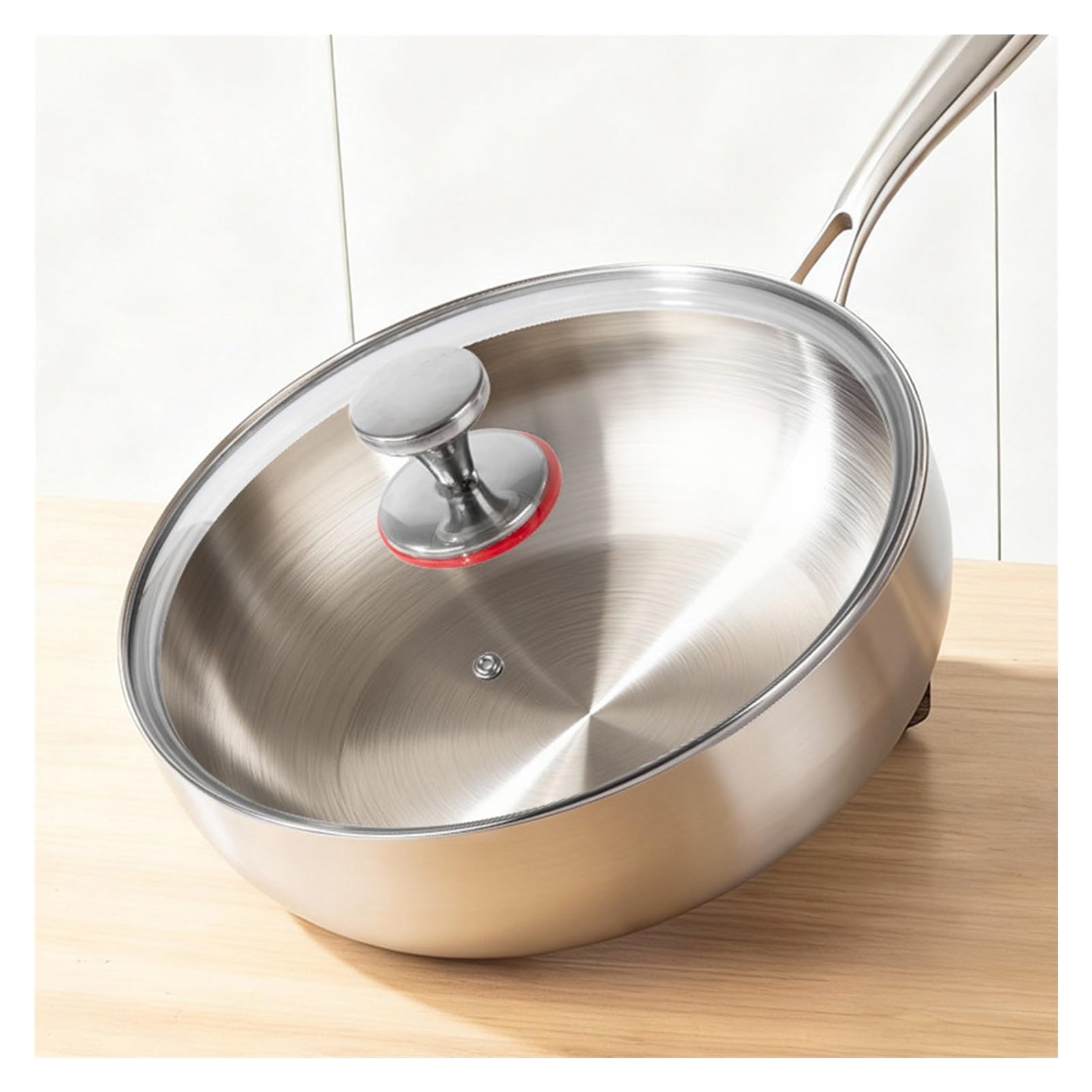 Generico Wok, Resistente Al Forno, In Acciaio Inossidabile Pre-stagionato Con Coperchio, Sicuro For Le Alte Temperature Compatibile Tutti I Piani Cottura(26cm)