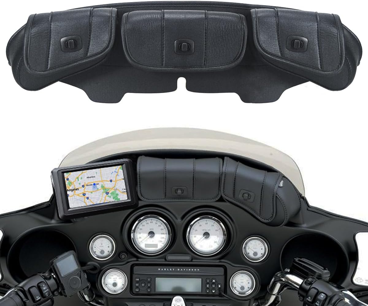 – Motorcycle Windshield Bag Three-Pocket Batwing Fairing Pouch for Harley Touring Electra Glide Street Glide Trike 1996-2013,Black