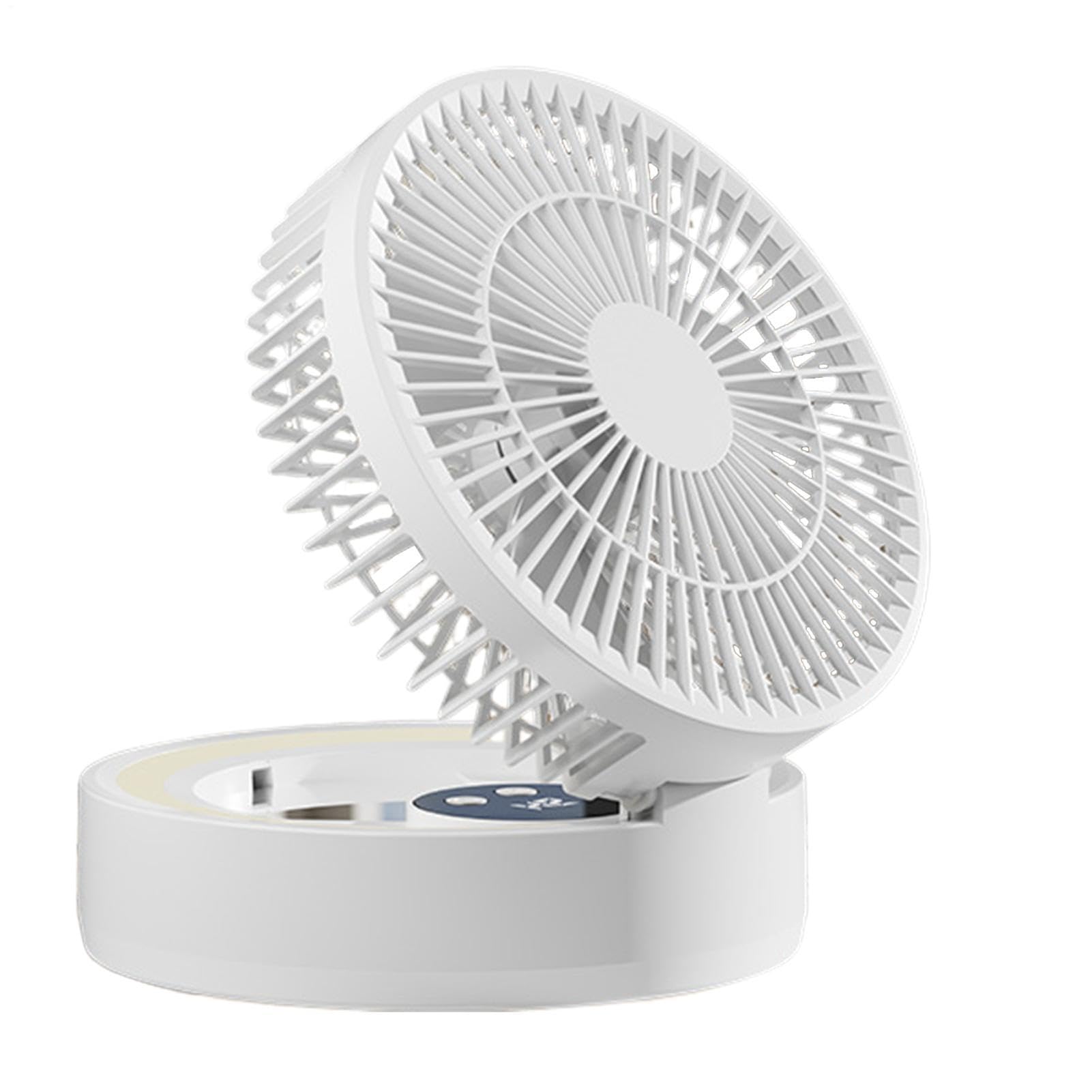 Ventilateur silencieux de bureau USB pliable et rechargeable avec lampe LED pour dortoir