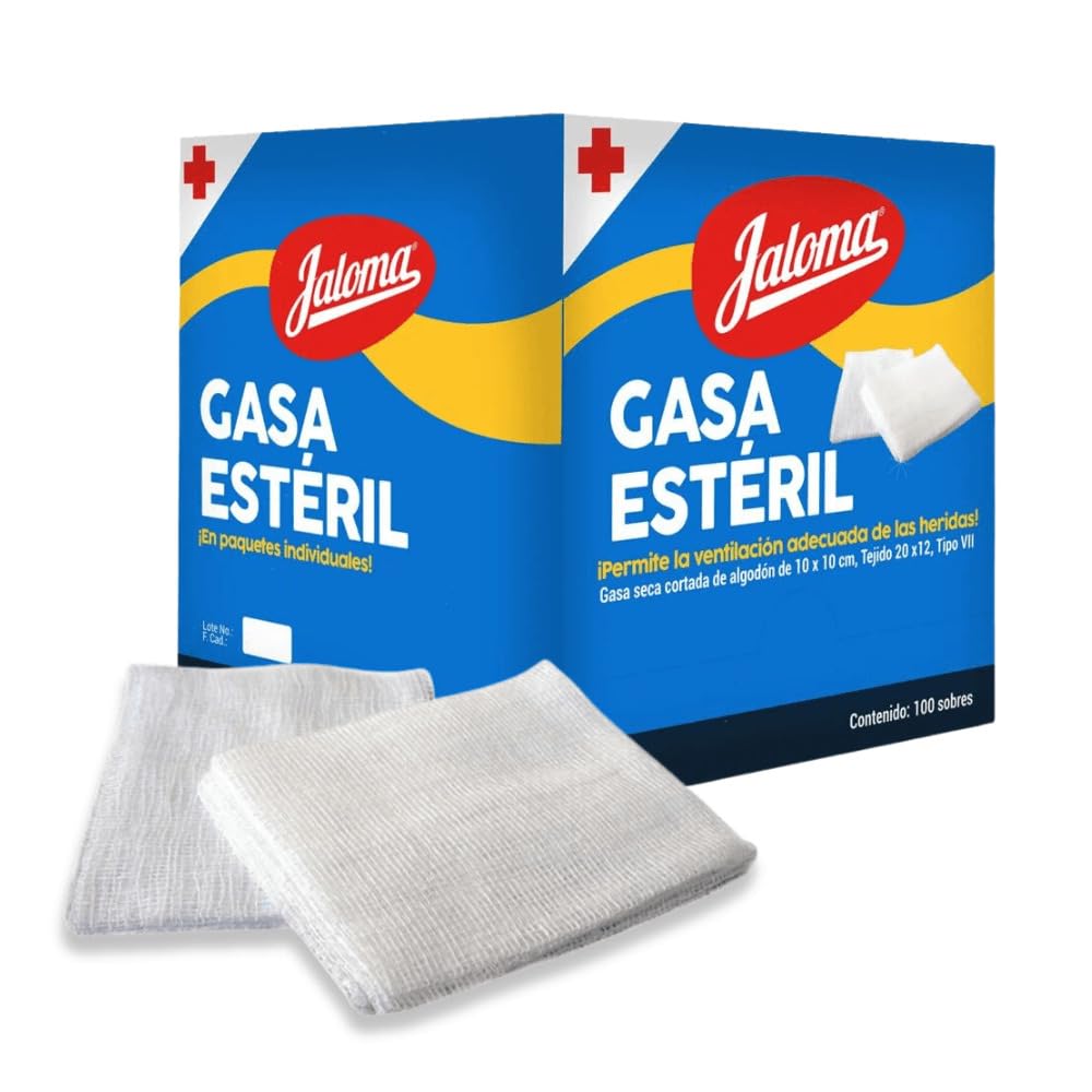 Gasa estéril de algodón, 10x10cm, tejido 20x12 tipo vii, paquetes individuales, 100 sobres, para heridas, curaciones