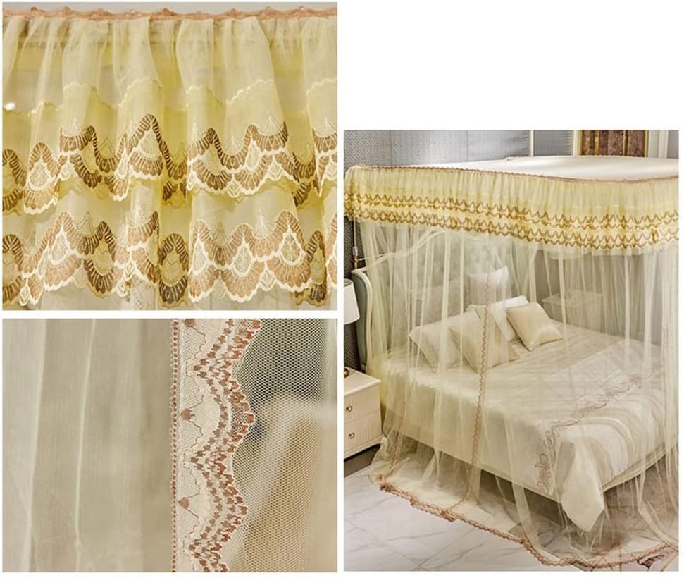 Mosquitera con dosel amarilla para cama de matrimonio con elegante borde de encaje 2