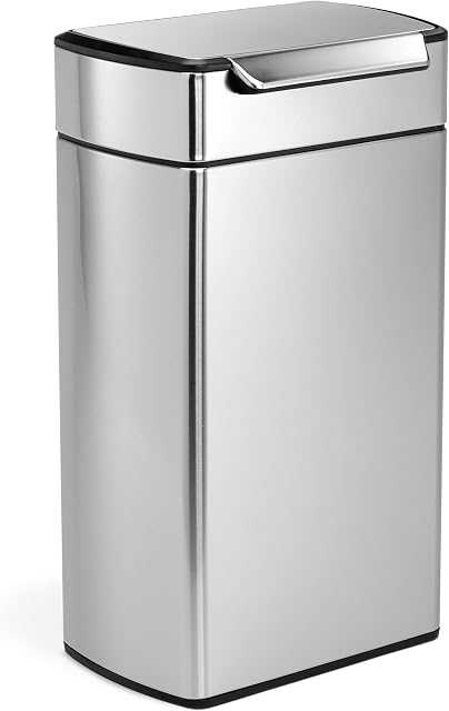 simplehuman CW2014 40L Rectangular Touch-Bar Kitchen Bin, Easy Open Touch-Bar, Stay-Open Lid, Inner Bucket, Space-Efficient Hinge, Fingerprint-Proof, Brushed Stainless Steel