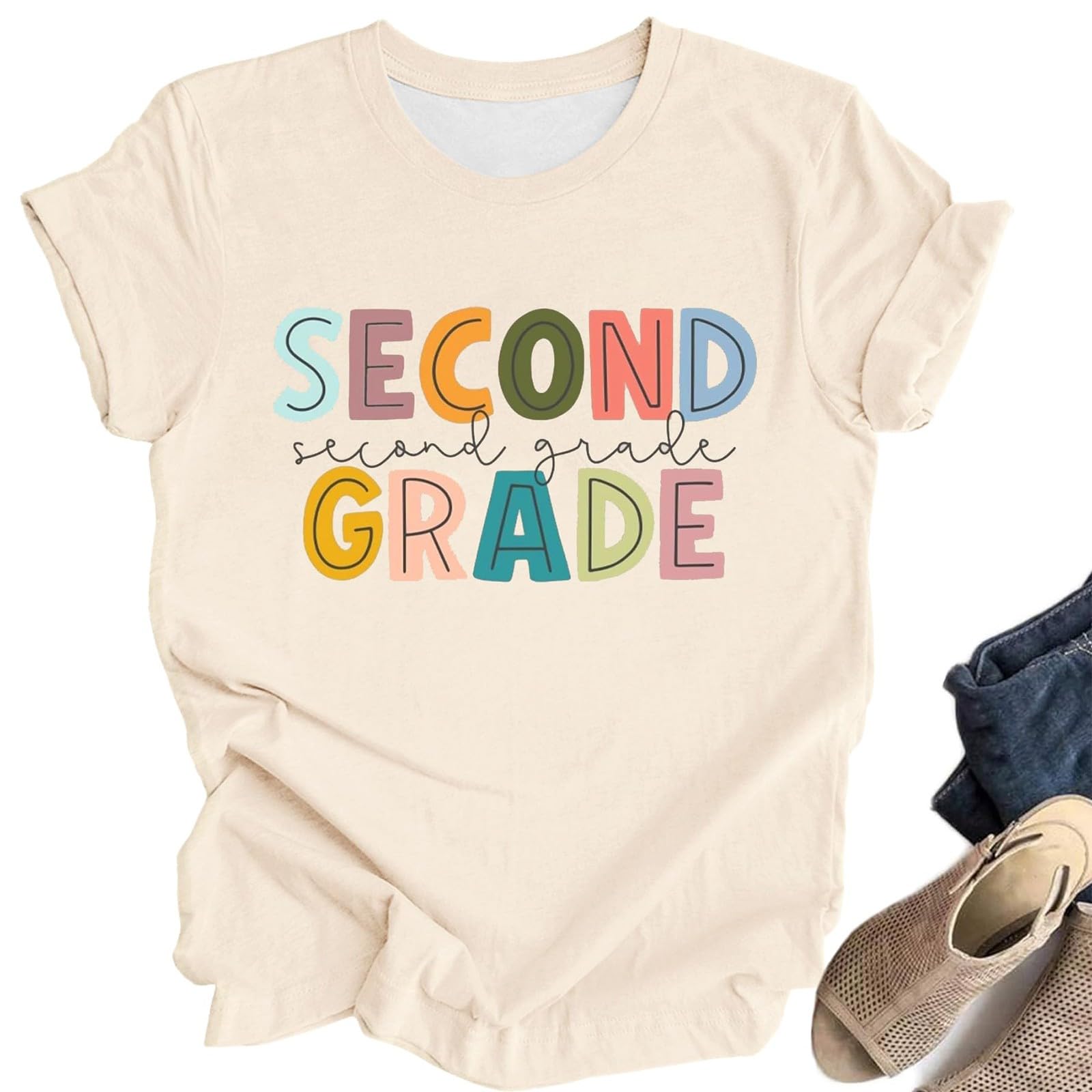 GenericTeacher Shirts for Women Funny Back to School Graphic Tees First Day of School Shirt Plus Size Tshirts Cute Outfits