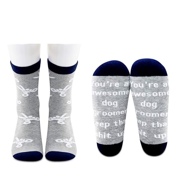 POFULL 2 Pairs Dog Pet Grooming Stylist Veterinarian Tech Paw Print Socks Gift for Dog Hairdresser Dog Lover
