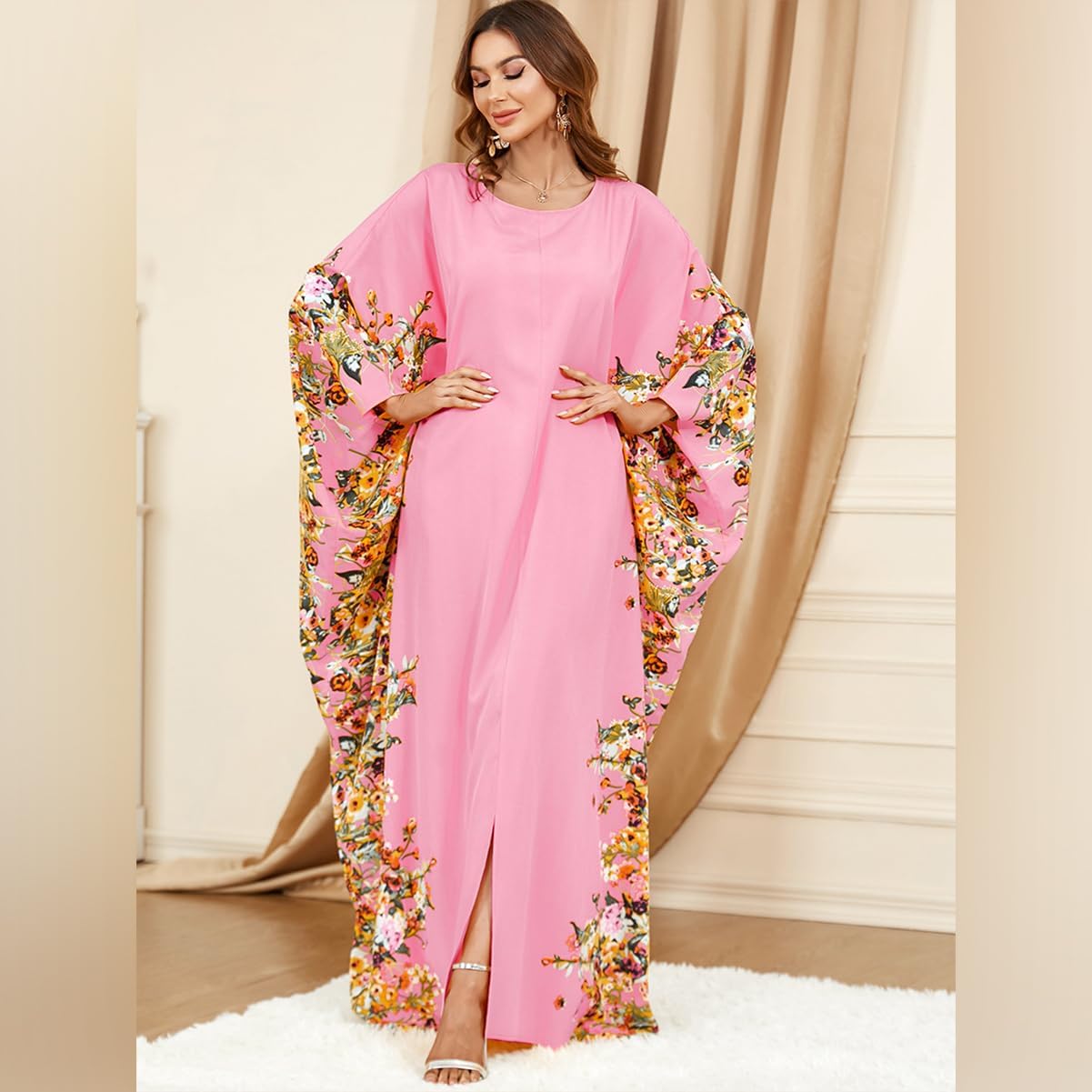IDOPIP Abayas for Women Muslim Ramadan Dress Long Sleeve Floral Maxi Moroccan Kaftan Dress Loose Islamic Dubai Pakistani Robe - Image 4