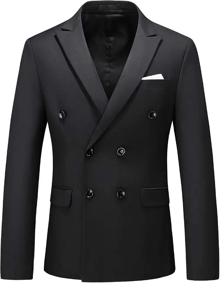 Blazer masculino transpassado, caimento justo, cor lisa, Preto