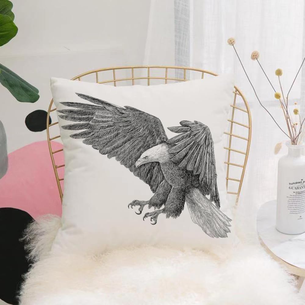 HYMSXW Cushion Cover,Throw Pillow Case Home Decorative for Living Room Bedroom Sofa Chair 20X20 Inch,Eagle,Black and White Pencil Drawing Style Eagle with Detailed Features,Pillowcase 50X50cm