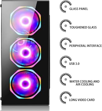 Middle Tower PC Case ATX, Micro ATX Mini ITX Cooling PC Case for PC Gamers Gaming Case Tempered Glass Panel Water Strong Cooling Middle Tower Case Color: Black, Size: 16.5 x 13.4 x 7.3 inches 42 x 34 x 18.5 cm