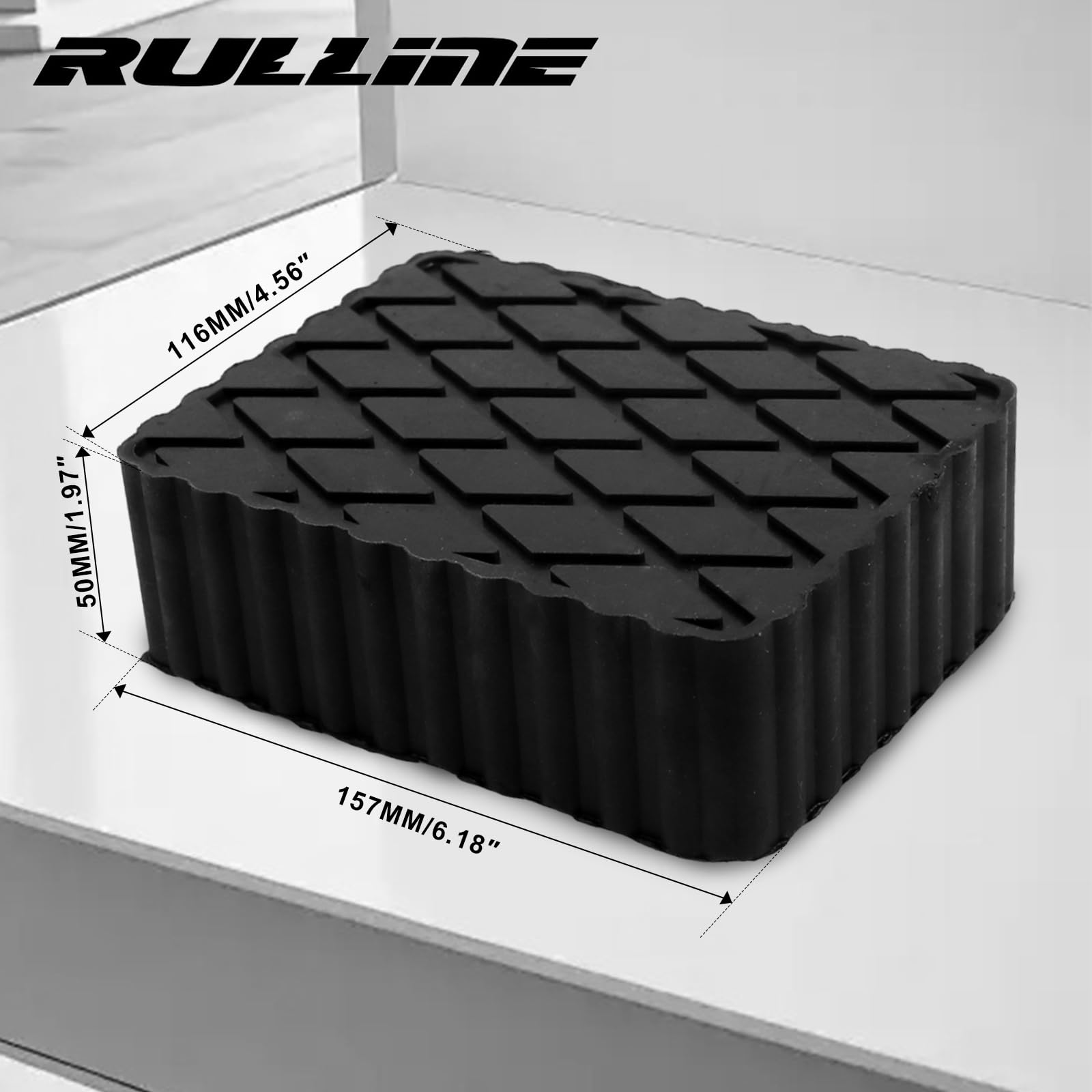 RULLINE 4-pak podkładek do podnoszenia samochodu z litej gumy, wytrzymałe, antypoślizgowe bloki podnośnikowe, nośność 1,360 kg, gumowe podkładki dystansowe do podnośnika samochodowego, rampy 16 cm x
