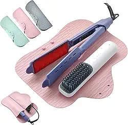 Bolsa de silicone resistente ao calor para alisador de cabelo, chapinha, modelador de cachos, ferramentas de cabelo quente - Bolsa de viagem portátil 2 em 1 - Suporte de alisador de cachos