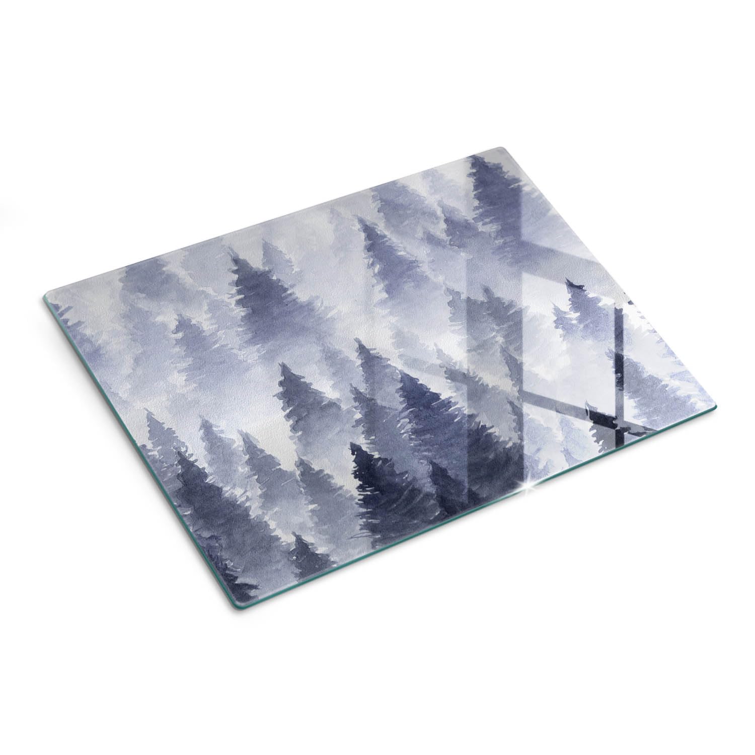 Multifunzione: Tagliere in vetro e coperchio 40x30 cm Foresta Nebbiosa