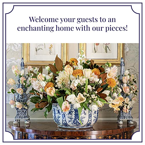 Pale Blue And White Porcelain Tulipiere - Decorative Vase With Watering Holes - Tall Flower Vases For Table Decorations For Living Room Accessories - Glass Vases For Home Decor By Enchanted Home #TOP7