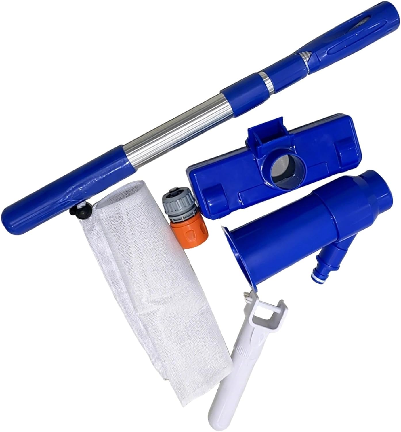 Pool Vacuum Head with Mesh Bag & Wheels, Manual Pool Cleaning Kit with Brush, Above Ground Pool Vacuum Cleaner with 3-Section Aluminum Telescopic Pole, Extends to 35.4 in