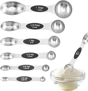 Magnetic Measuring Spoon Set Measuring Spoon Set | Set of 6 Stainless Steel Measuring Spoons Small Spoons with Levelers, Baking Kitchen Accessories | mätskedar i rostfritt stål, små skedar med niveller, kökstillbehör för bakning