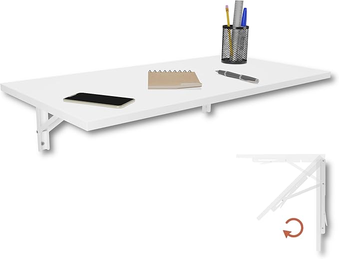 KDR Wandklapptisch 80×40 cm Weiß – Klappbarer Tisch zur Wandmontage – als Esstisch, Schreibtisch, Küchentisch oder Arbeitsplatz – Platzsparend & vielseitig einsetzbar