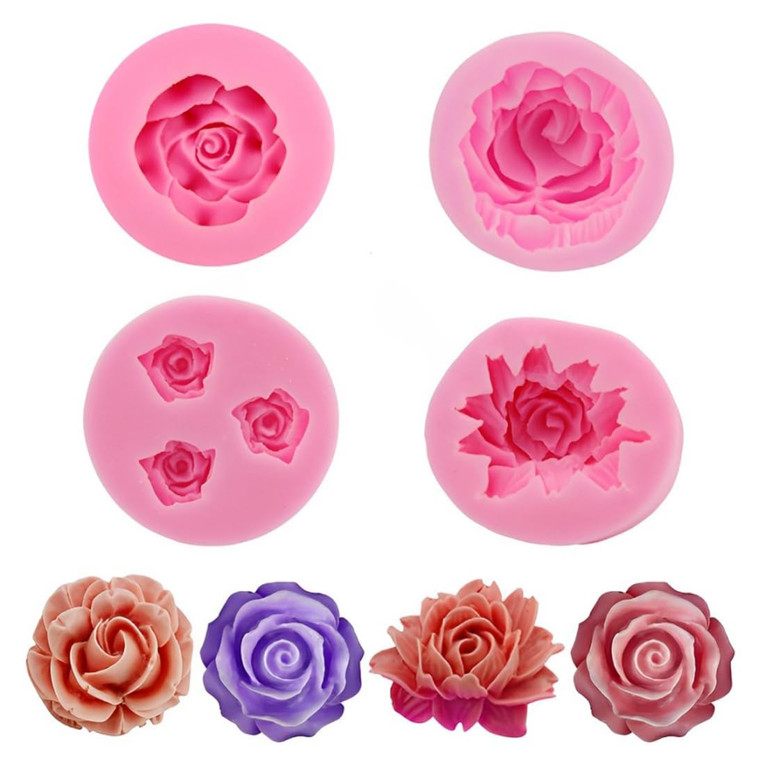 TEOZBLU 4 Moules Silicone Fleur - Pour Savon, Bougies, Chocolat - Alimentaire