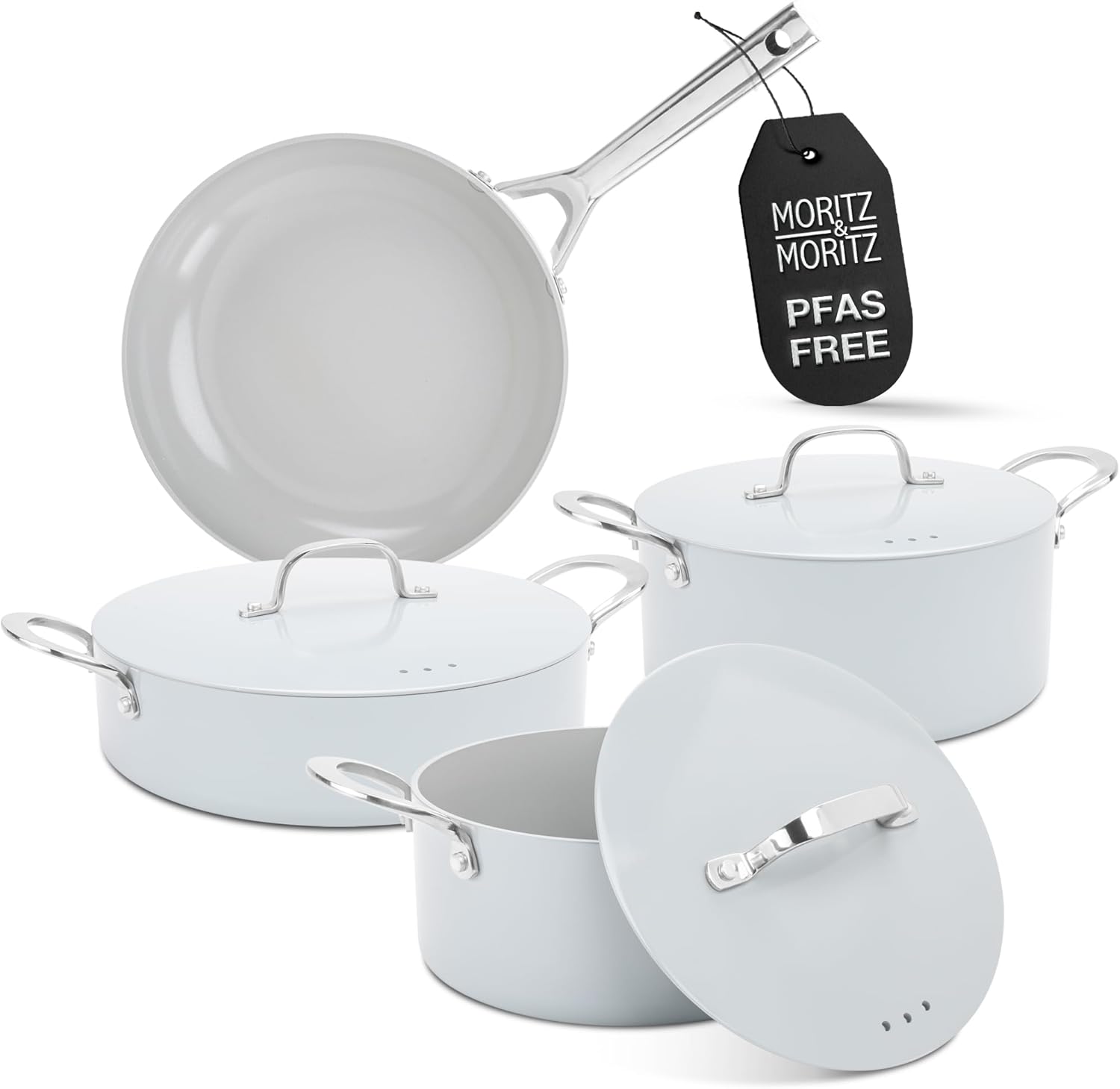 7-Piece Cast Aluminum Cookware Set | Pots and Pans with Lids, Nonstick Coating, Induction Compatible, Oven Safe, Includes Frying Pan, Serving Pan, Cooking Pots, Gray