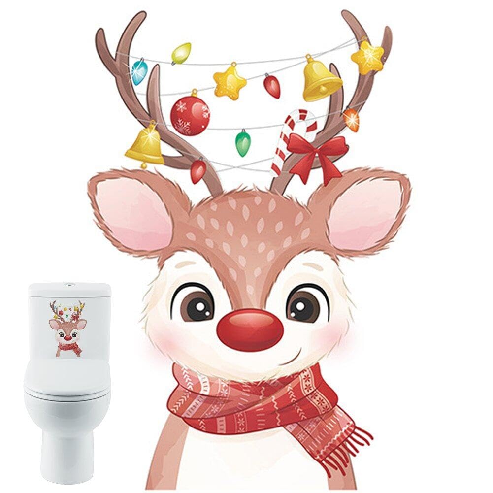 Luxylei Cartoon Christmas Toilet Sticker Novelty Waterproof Vinyl Decal Sock Dog Santa Elk Wall Decals Wc Toilet Fridge Sticker