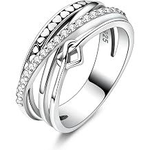 MULA S925 Sterling Silver Ring Multi-layered Interlaced Heart-shaped Band