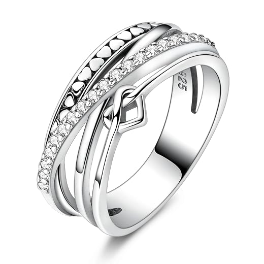MULA S925 Sterling Silver Ring Multi-layered Interlaced Heart-shaped Band
