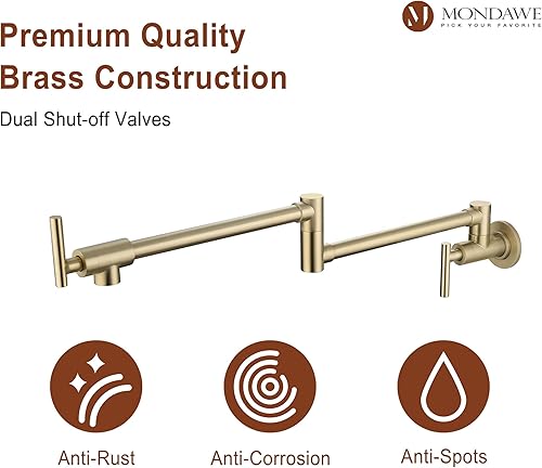 Miniatura 5 de Grifo de llenado de ollas para montaje en pared, grifo de fregadero de cocina, grifo de llenado de olla con brazos oscilantes de doble junta, grifo