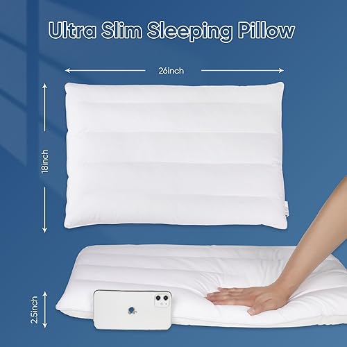 Miniatura 4 de MINUPWELL Paquete de 2 almohadas ultra planas para dormir delgadas, 7D de alto soporte de 2.5 pulgadas de altura, almohadas de cama delgadas para