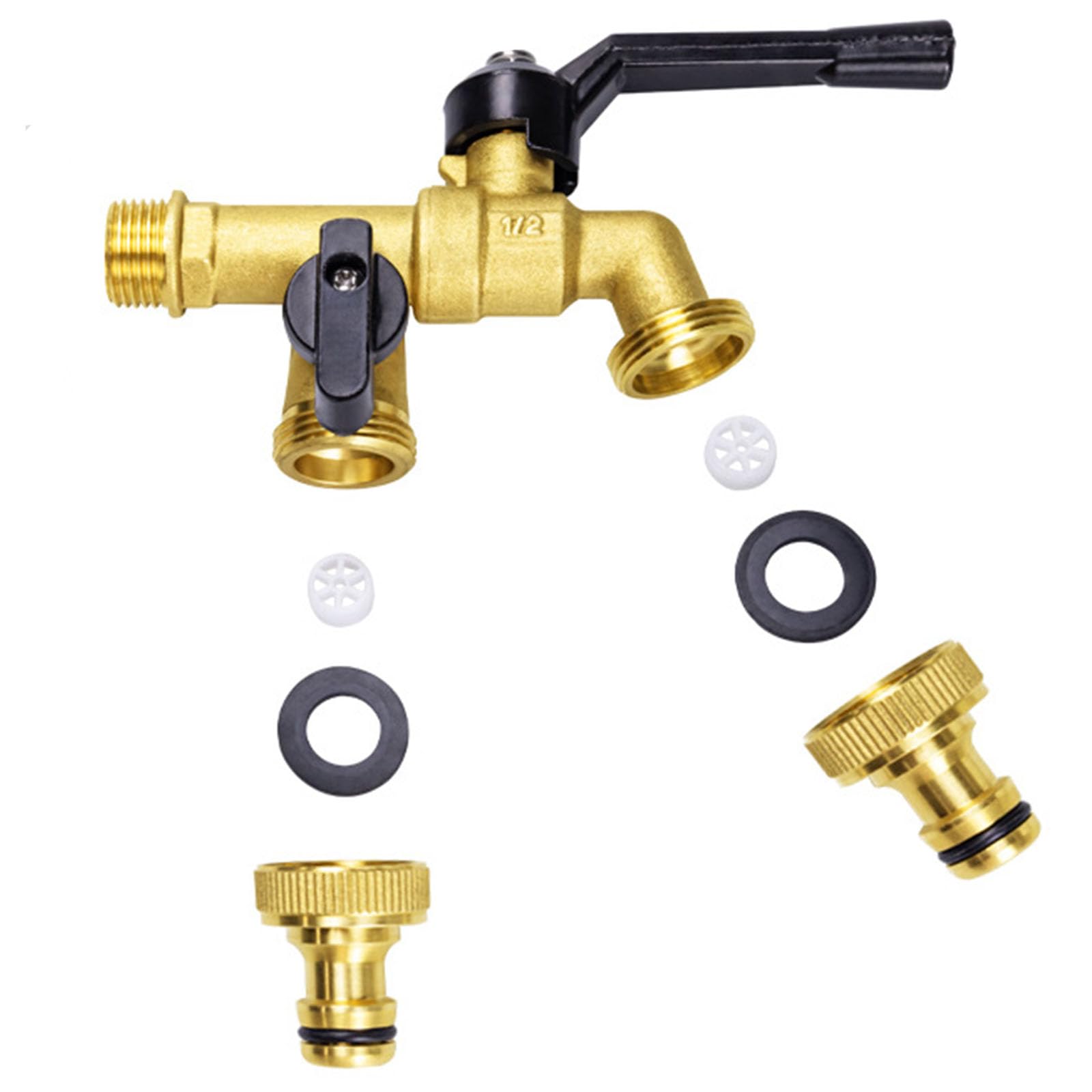 Rubinetto da esterno antiruggine e antigelo, Rubinetto a sfera in ottone a doppia uscita for giardino e esterni con ingresso da 1/2" uscite 3/4"