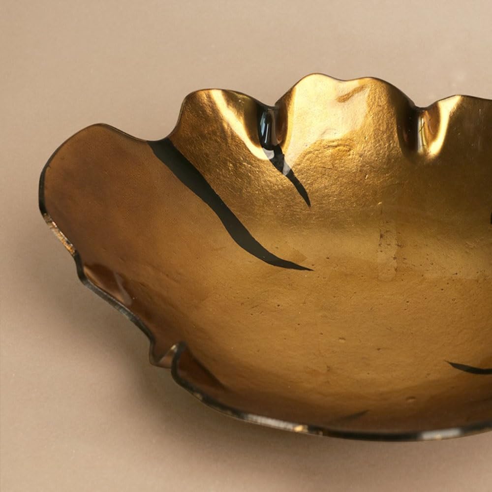 Gv8pA5fj7b cesto di frutta Piatto da portata in vetro dorato irregolare con accenti neri artistici, decorazione moderna for la tavola