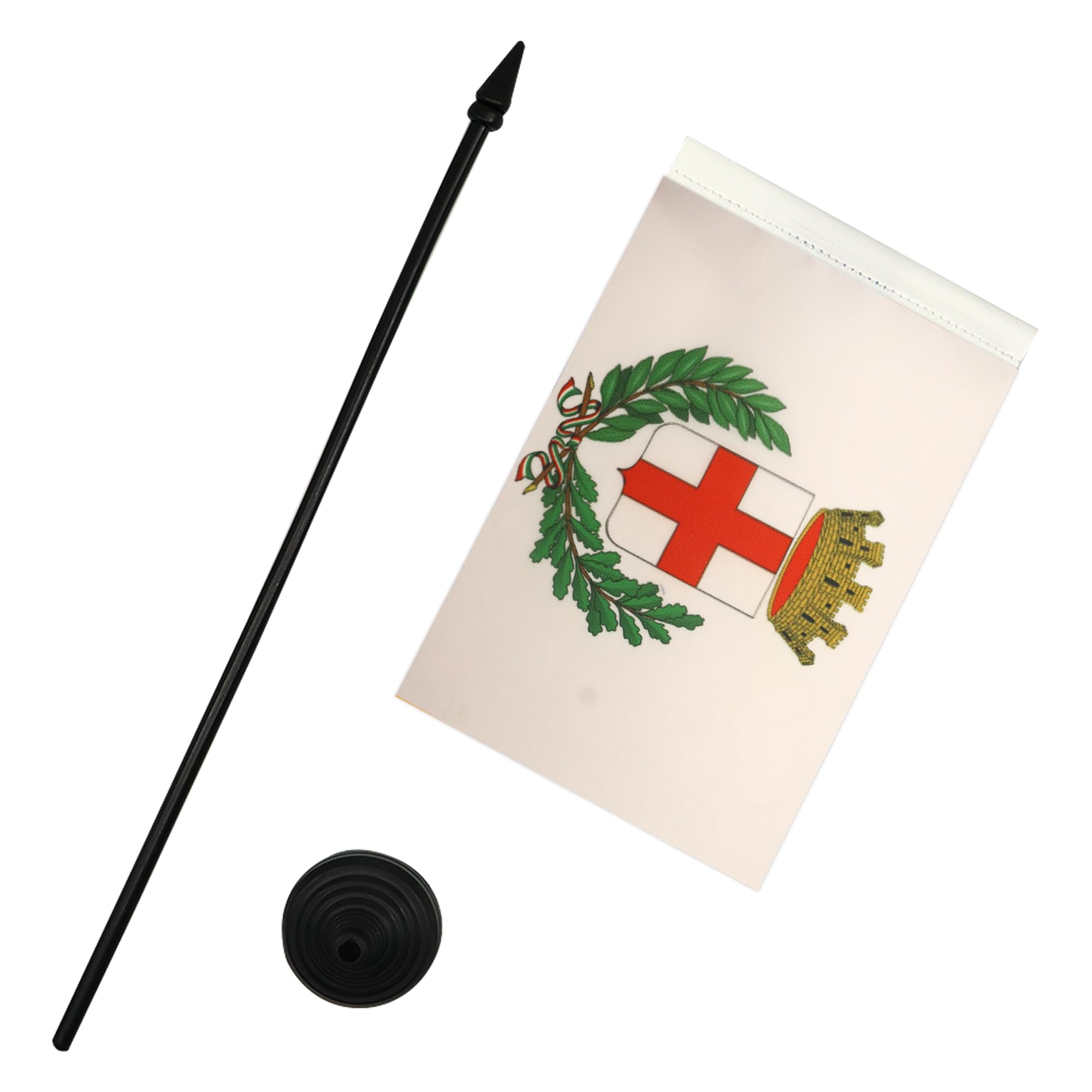 Drapeau De Table Ville De Milan Avec Armoiries - 15x10 Cm - Hampe 25 Cm + Socle Noir - Décoration Bureau Ou Intérieur