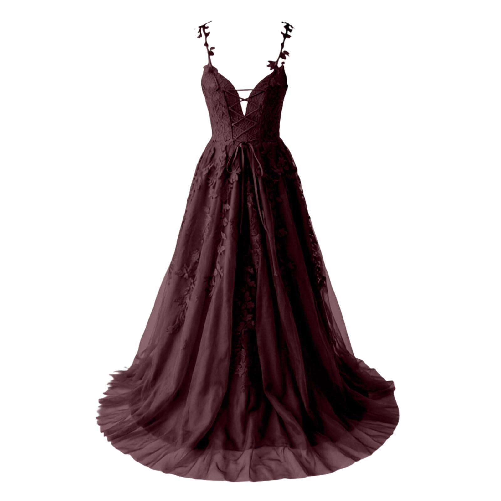 Generisch Abendkleider Elegant für Hochzeit Kleider Spaghettiträger Spitzenapplikationen Ballkleider Lang V-Ausschnitt Hochzeitskleid Rückenfreies Brautjungfernkleid Abschlussball Cocktailkleid