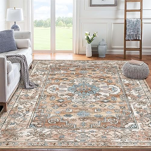 Pauwer Boho Washable Area Rug 4x6 Soft Living Room Bedroom Floor Carpet Mat Indoor Farmhouse Vintage Non Slip Accent Throw Rugs for Entryway Kitchen Dorm Dining Room